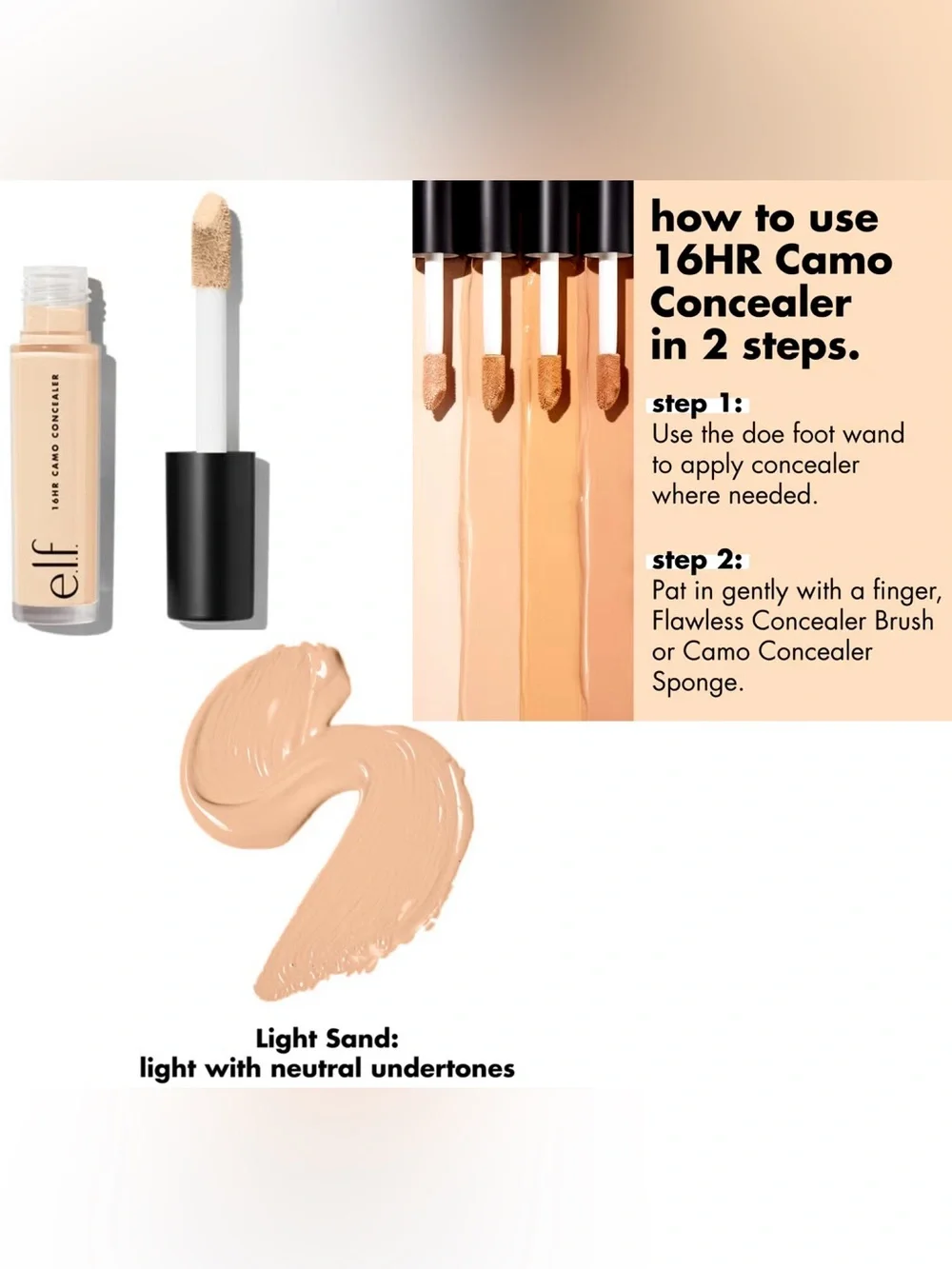 e.l.f. 16HR Camo Concealer (Light Sand) NIB 6 ml / 0.2 fl oz